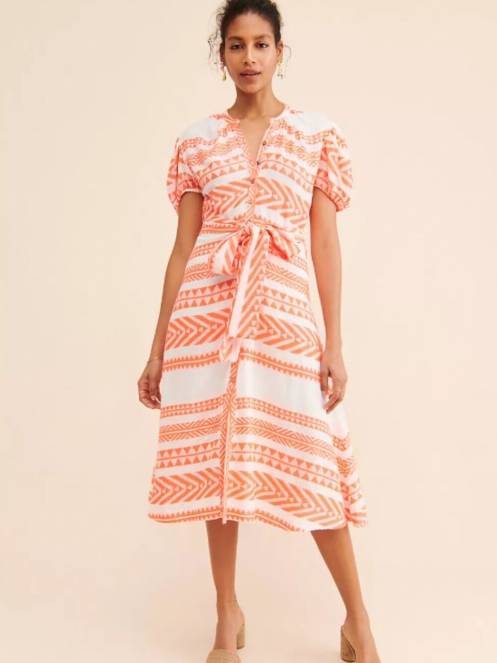 Anthropologie dRA Los Angeles Sera Midi Dress Neon Orange Sz Small